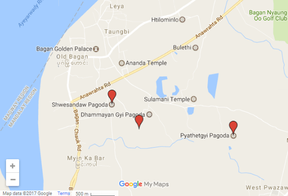 Map of Best Bagan Sunset temples