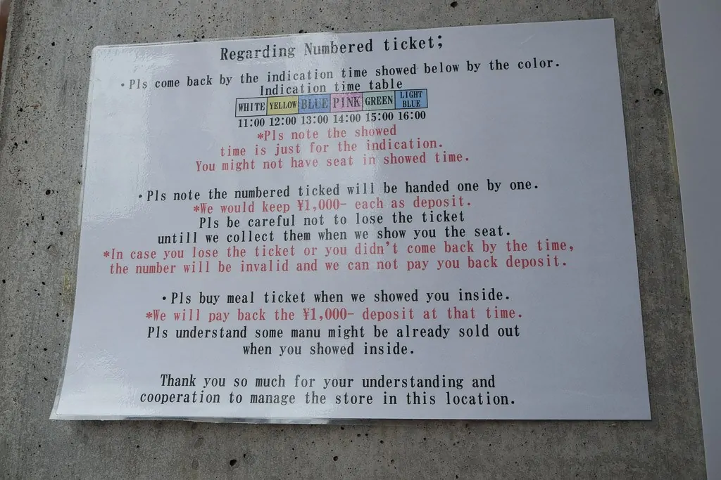 Ticket information on the door