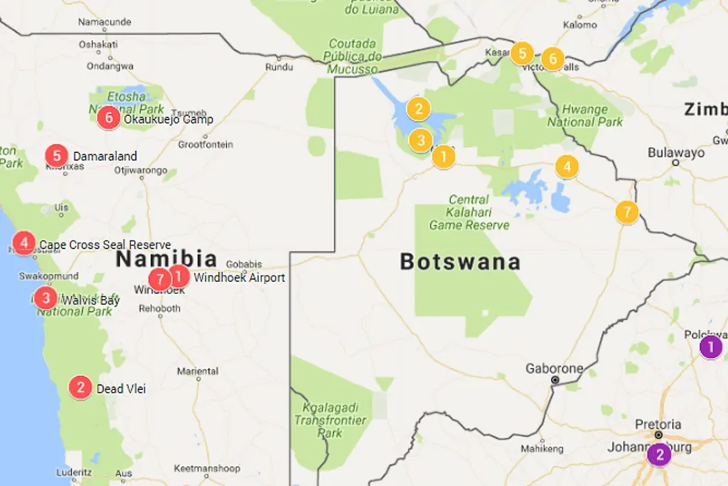 namibia botswana victoria falls itinerary route self drive