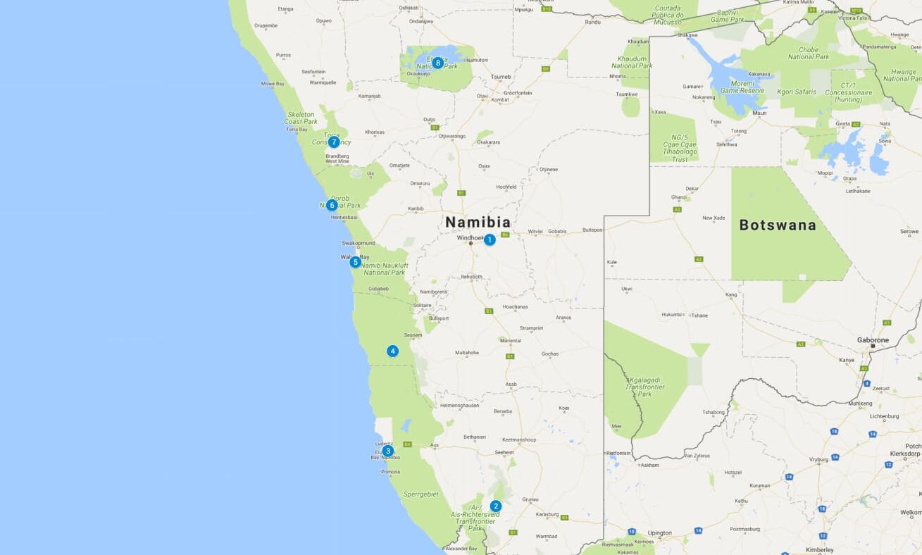 Namibia Road Trip Route Map