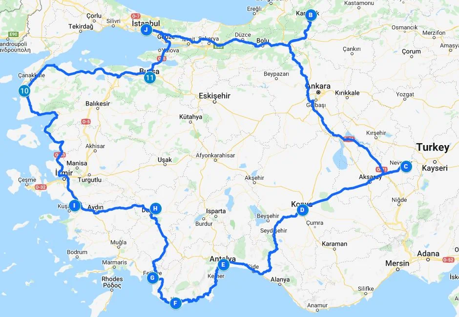 road trip turkey map