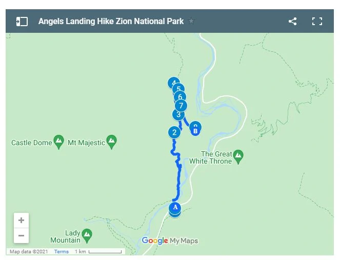 Angels Landing Hike Route Zion National Park
