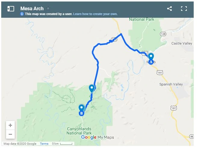 Map of Mesa Arch Utah