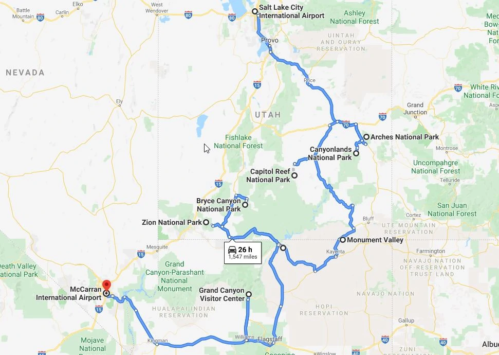 Utah National Parks Road Trip Route 14 days