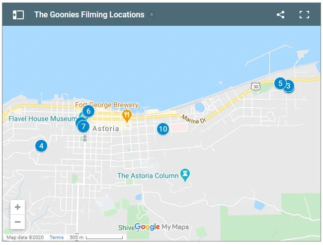 Map of The Goonies Filming Locations
