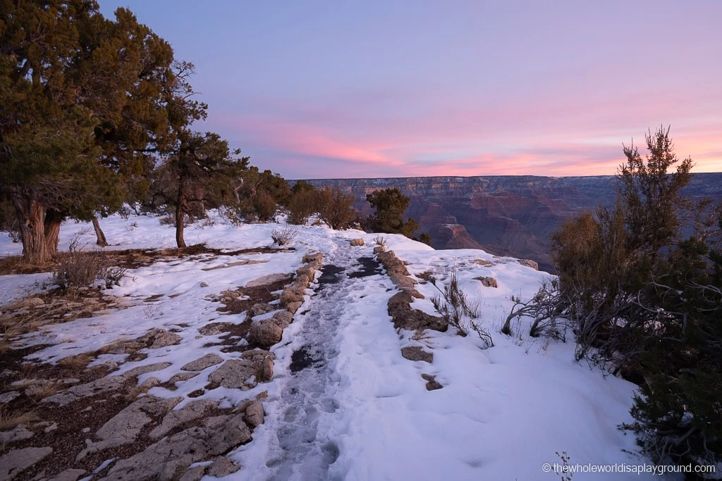 Rim Trail Sunrise snow at Grand Canyon