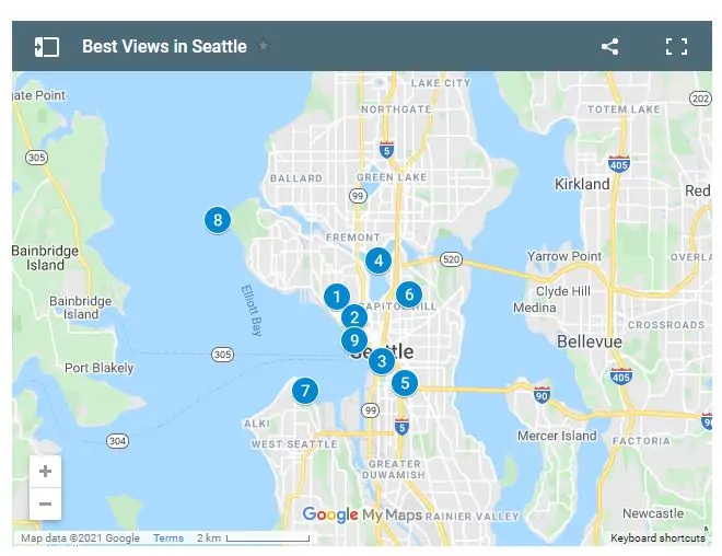 Map of best views in Seattle